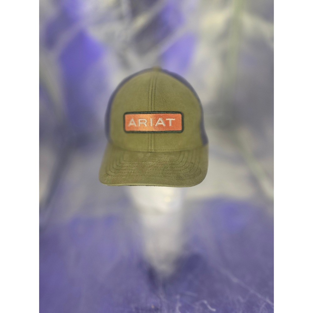 Ariat Mens Flexfit 110 Trucker Hat Snapback Mesh Cap Olive Green Grey Orange